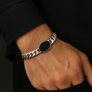 Pulsera Miami de Plata 999 con Piedra Ónix 6mm